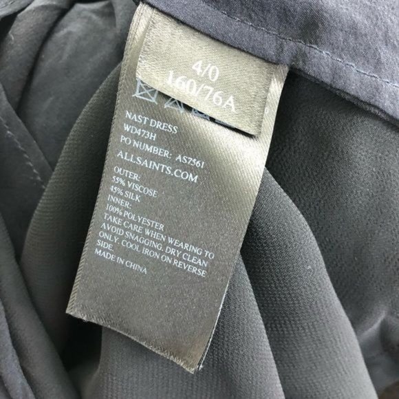 AllSaints Nast Dress Ink Blue Silk Wrap Cross Over Slit Sheath - Picture 6 of 7